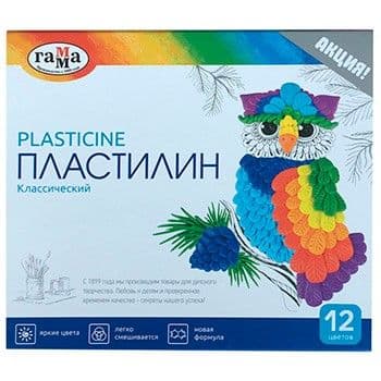 Пластилин 12цв  " Гамма " Классический 240г со стеком, картонная упаковка - купить в магазине Кассандра, фото, 4600395222825, 