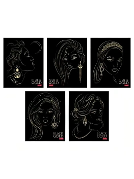 Комплект тетрадей 48л клетка 5шт на скобе Lady gold мат.ламин. 3D фольга 5 диз.в блоке скругл.углы - купить в магазине Кассандра, фото, 4606782481363, 