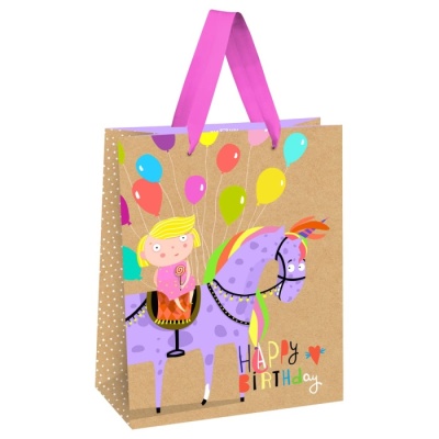 Пакет подарочный 18*23*10см MESHU "Happy Birthday. Unicorn", выборочный лак, крафт, дев- купить в магазине Кассандра, фото, 4680211497330, 
