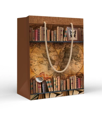 Пакет подарочный (M) Книги и карта мира- купить в магазине Кассандра, фото, 4690513504957, 