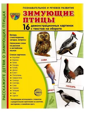 Дем. картинки СУПЕР Зимующие птицы. 16 демонстр. картинок с текстом (173х220мм)- купить в магазине Кассандра, фото, 9785994918326, 