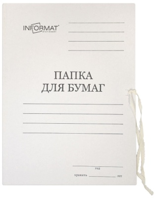 Папка с завязками inФОРМАТ ДЕЛО А4 белый мелов. картон 280 г/м2- купить в магазине Кассандра, фото, 4602723080770, 