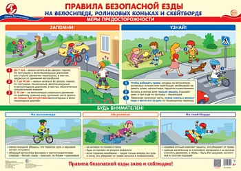 Плакат А2. Правила безопасной езды на велосипеде, роликовых коньках и скейтборде - купить в магазине Кассандра, фото, 4630112035117, 