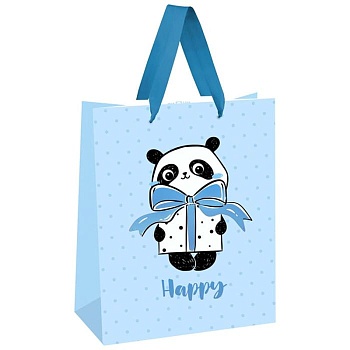 Пакет подарочный 18*23*10см MESHU "PandaGift_Blue", отд. фольгой, матовая ламинация - купить в магазине Кассандра, фото, 4680211437640, 