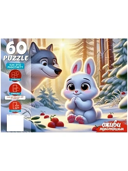 Пазл.60.Оживи мультфильм. Зайка беленький 33*24см, картонная упаковка 19,5 - купить в магазине Кассандра, фото, , 