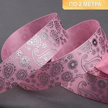 Лента репсовая 25мм*2±0,1 м тиснение огурцы А3-004 розовый   5188032 - купить в магазине Кассандра, фото, 6900051880320, 