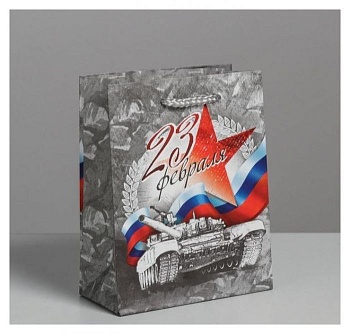 Пакет под бутылку «С праздником 23 февраля», 13 * 36 * 10 см      6991141 - купить в магазине Кассандра, фото, 6900069911412, 
