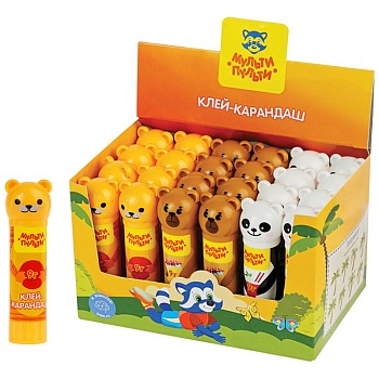 Клей-карандаш Мульти-Пульти "Зверята: Кот, Мишка, Панда", 09г, колпачок в форме животного, ПВП - купить в магазине Кассандра, фото, 4680211317423, 