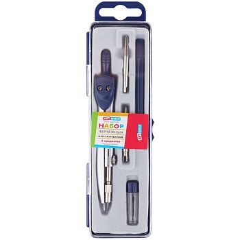 Готовальня ArtSpace, 5 предметов, циркуль 115мм, пластиковый футляр, синяя - купить в магазине Кассандра, фото, 4680211284473, 