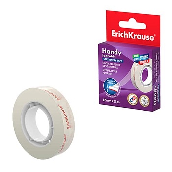 Скотч 12мм*33м "Erich Krause" Handy tearable, прозрачный, обладает высокой клеящей способностью, с - купить в магазине Кассандра, фото, 4041485587361, 