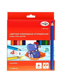 Карандаши цветные Гамма "Мультики", 12цв., с точилкой, утолщенные, заточен., картон, европодвес - купить в магазине Кассандра, фото, 4600395011962, 