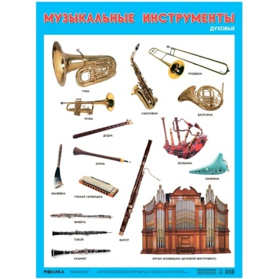 Развивающие плакаты.Музыкальные инструменты. Духовые- купить в магазине Кассандра, фото, 9785431530548, 