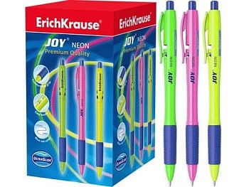 Ручка шариковая автоматическая "ErichKrauseR"  JOYR Neon Ultra Glide Technology, цвет синий - купить в магазине Кассандра, фото, 4041485433477, 