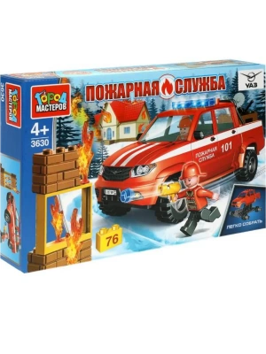 Конструктор UAZ PICKUP ПОЖАРНАЯ СЛУЖБА, 76 дет.- купить в магазине Кассандра, фото, 4680107958006, 