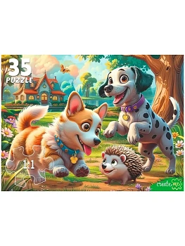 Пазл.35.Щенки и ежик 30*21,5см, картонная упаковка 5,2*18,1*24,9см - купить в магазине Кассандра, фото, 4670419734290, 