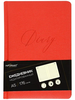 Ежедневник А5 недат. INFORMAT ФЕНОМЕН 176 л. лин. красн. тв. обл. иск. кожа, блинт. - купить в магазине Кассандра, фото, 4602723169581, 